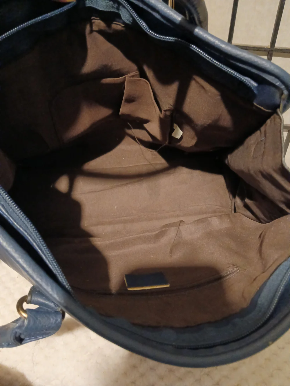 Michael Kors Navy Leather Satchel with Gold Accents